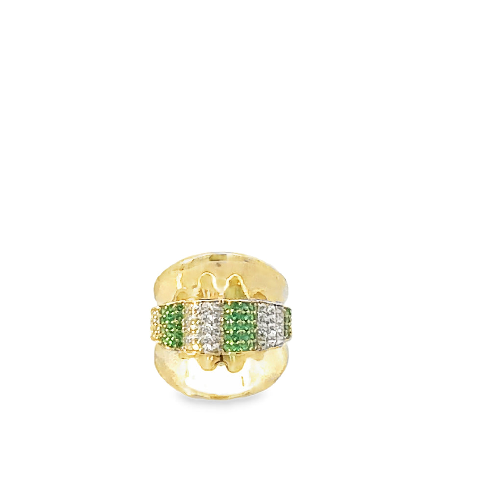 10K Yellow Gold Green & White Stones Fashion Ring Size 6.5 2.0Dwt