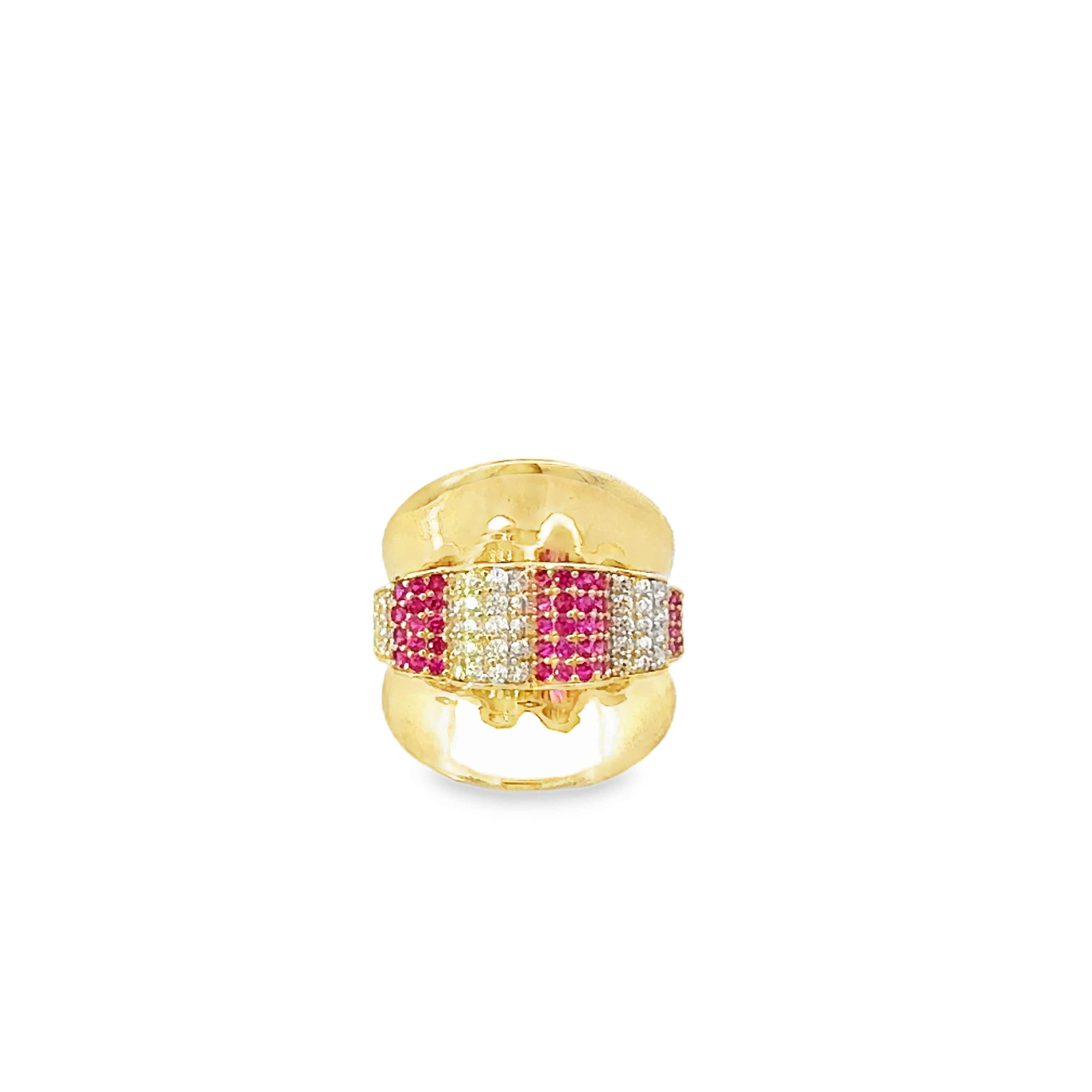 10K Yellow Gold Pink & White Stones Fashion Ring Size 6.5 2.0Dwt