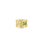 10K Yellow Gold Green & White Stones Two Cross Style Fashion Ring Size 6.75 1.6Dwt