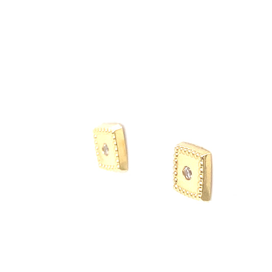 18K Yellow Gold Cz Square Baby Stud Earrings