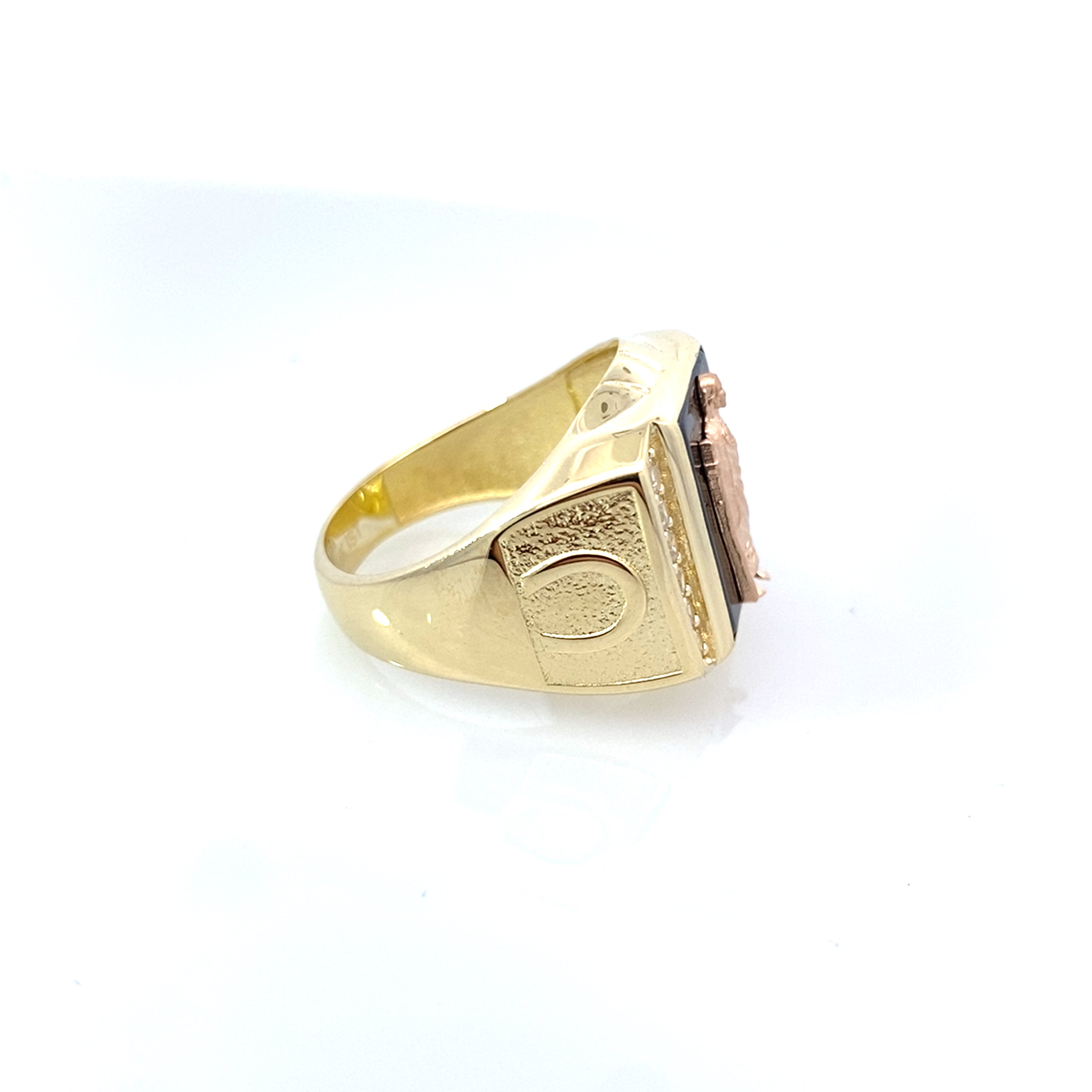 14K Two Tone Gold Cz Onyx Saint Jude Mens Ring Size 10 7.4Dwt