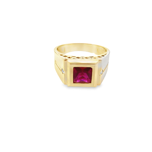 14K Yellow Gold Red Stone Mens Fashion Ring Size 10 4.3Dwt