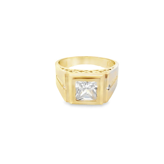 14K Yellow Gold White Stone Mens Fashion Ring Size 11 4.5Dwt