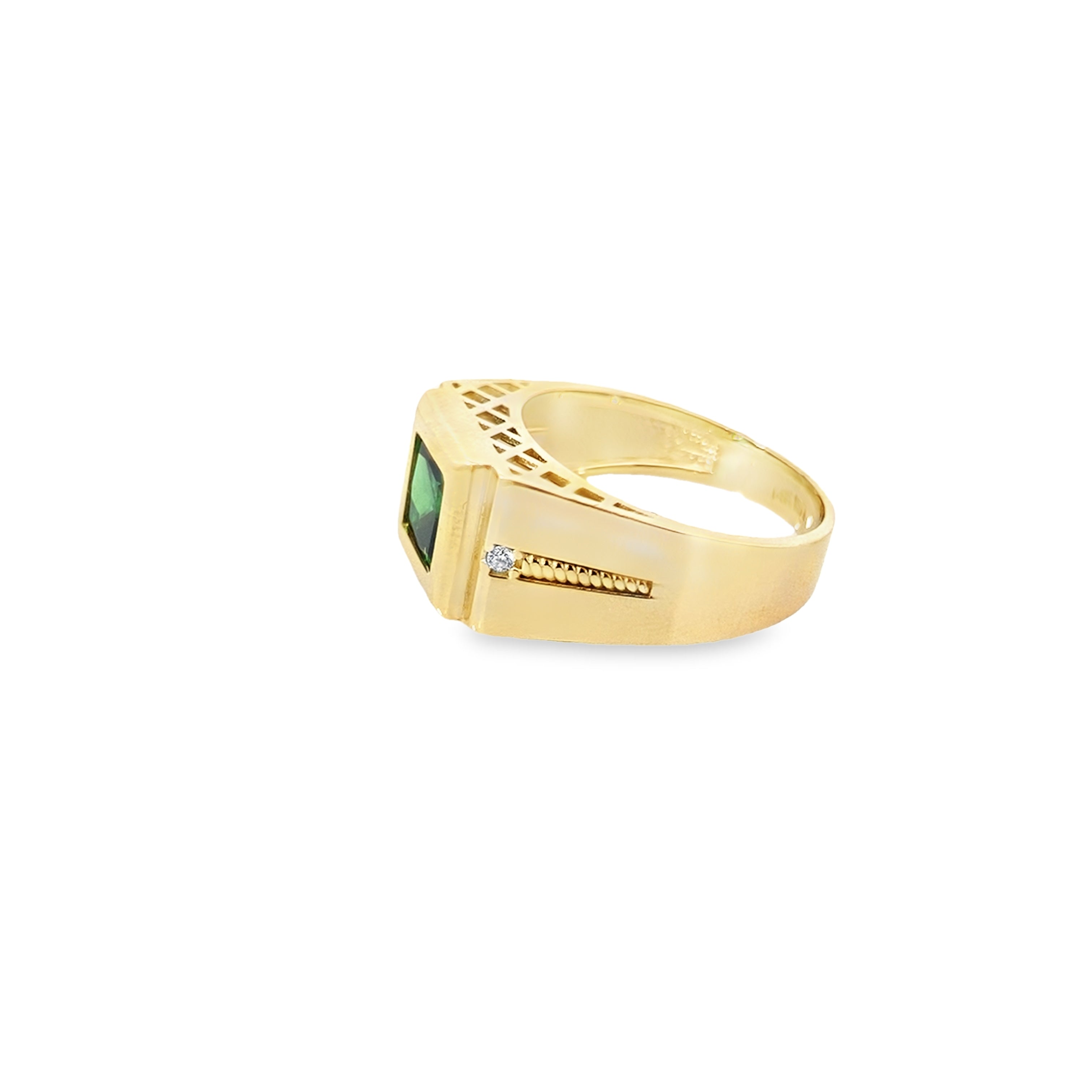 14K Yellow Gold Green Stone Mens Fashion Ring Size 10 4.6Dwt