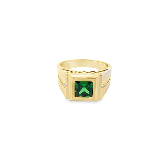14K Yellow Gold Green Stone Mens Fashion Ring Size 10 4.6Dwt