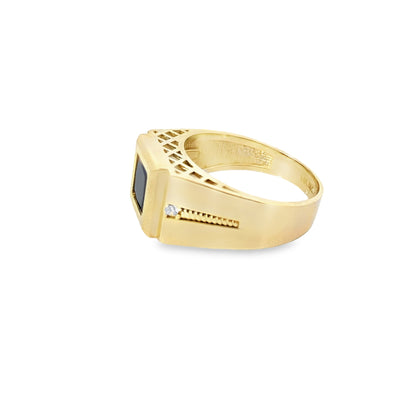 14K Yellow Gold Green Stone Mens Fashion Ring Size 10 4.5Dwt