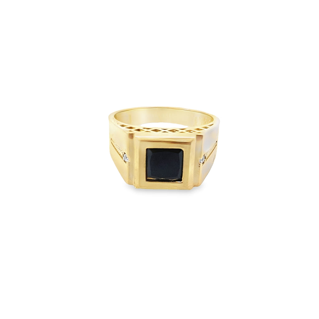 14K Yellow Gold Green Stone Mens Fashion Ring Size 10 4.5Dwt