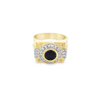 14K Yellow Gold Cz & Round Black Stone Mens Fashion Ring Size 10 5.3Dwt