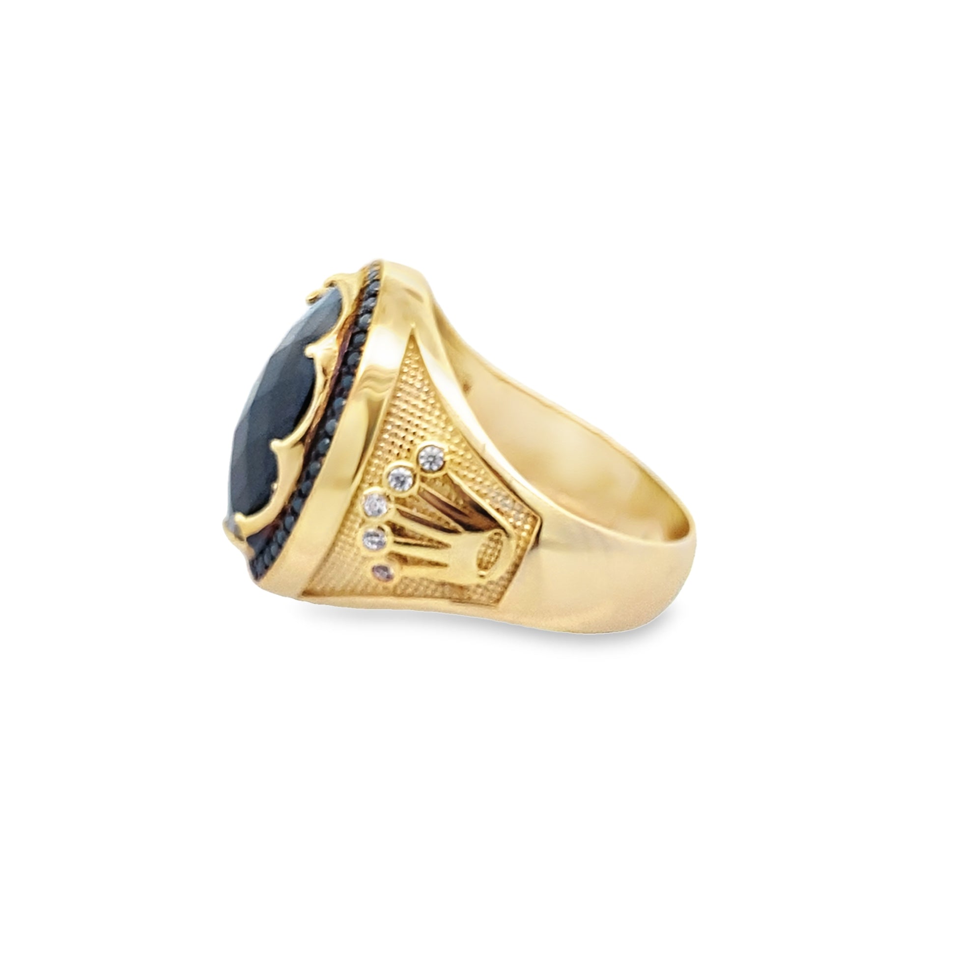 14K Yellow Gold Mens Black Stone Crown Ring Size 10 7.4Dwt