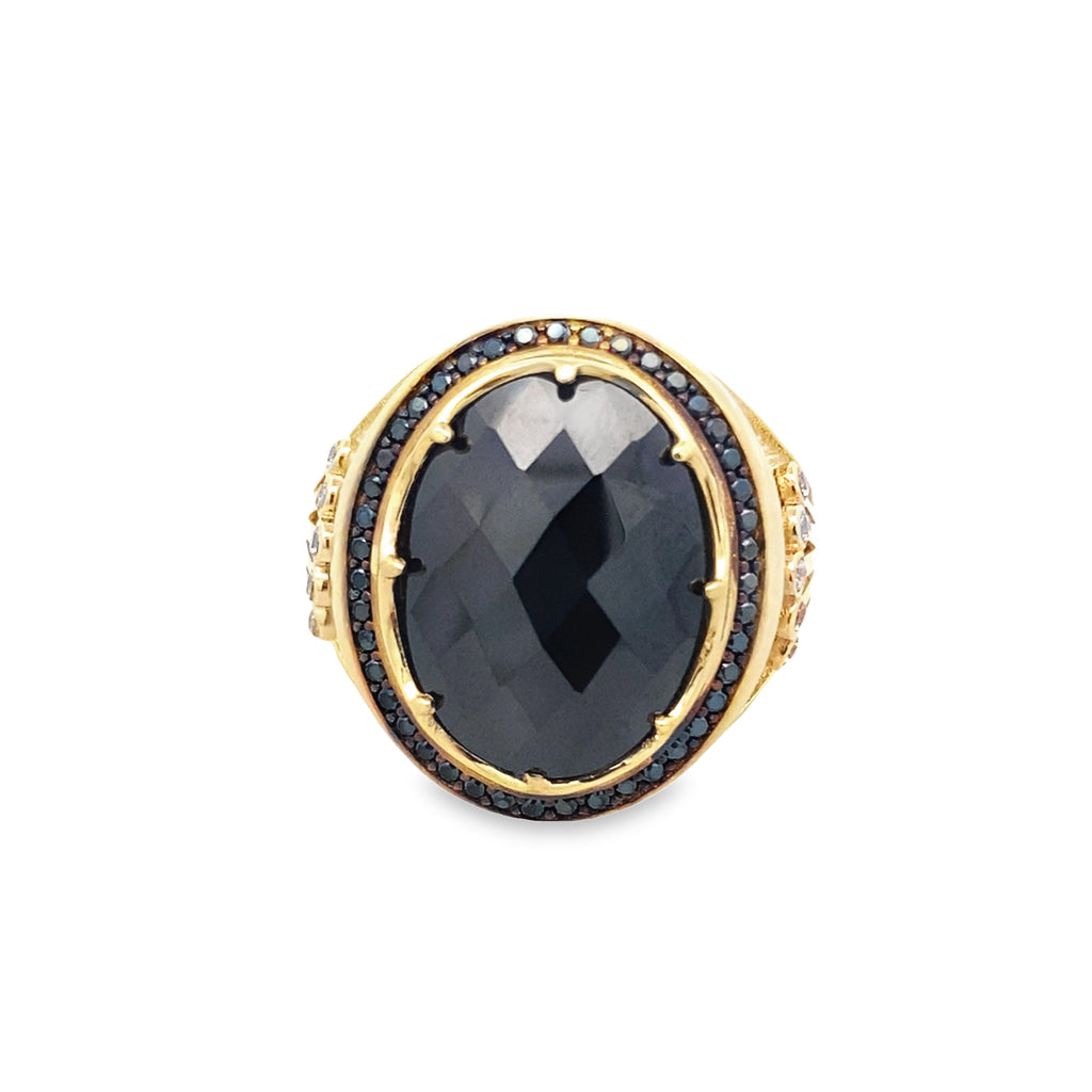 14K Yellow Gold Mens Black Stone Crown Ring Size 10 7.4Dwt