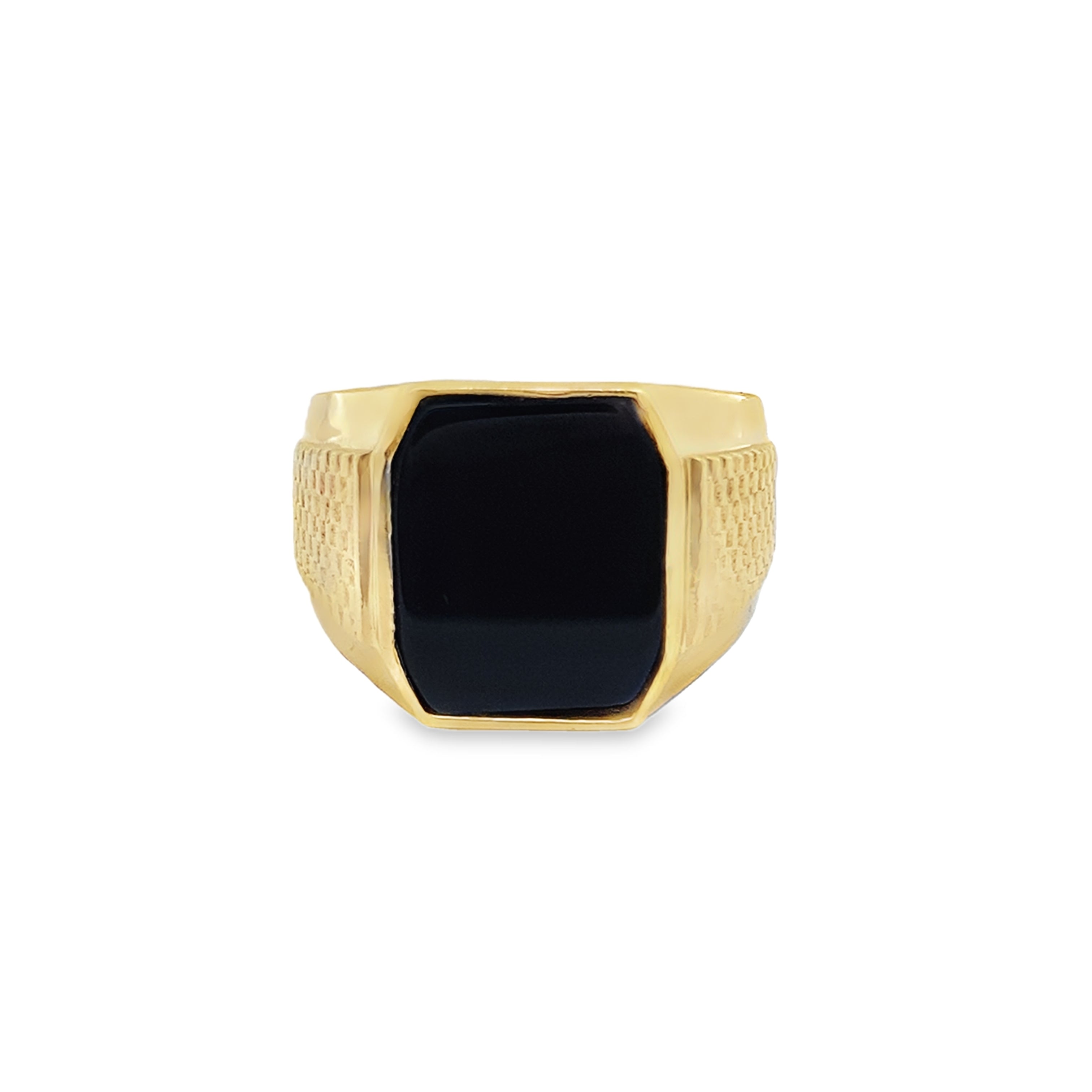 14K Yellow Gold  Onyx Fashion Mens Ring Size 11 6.9Dwt