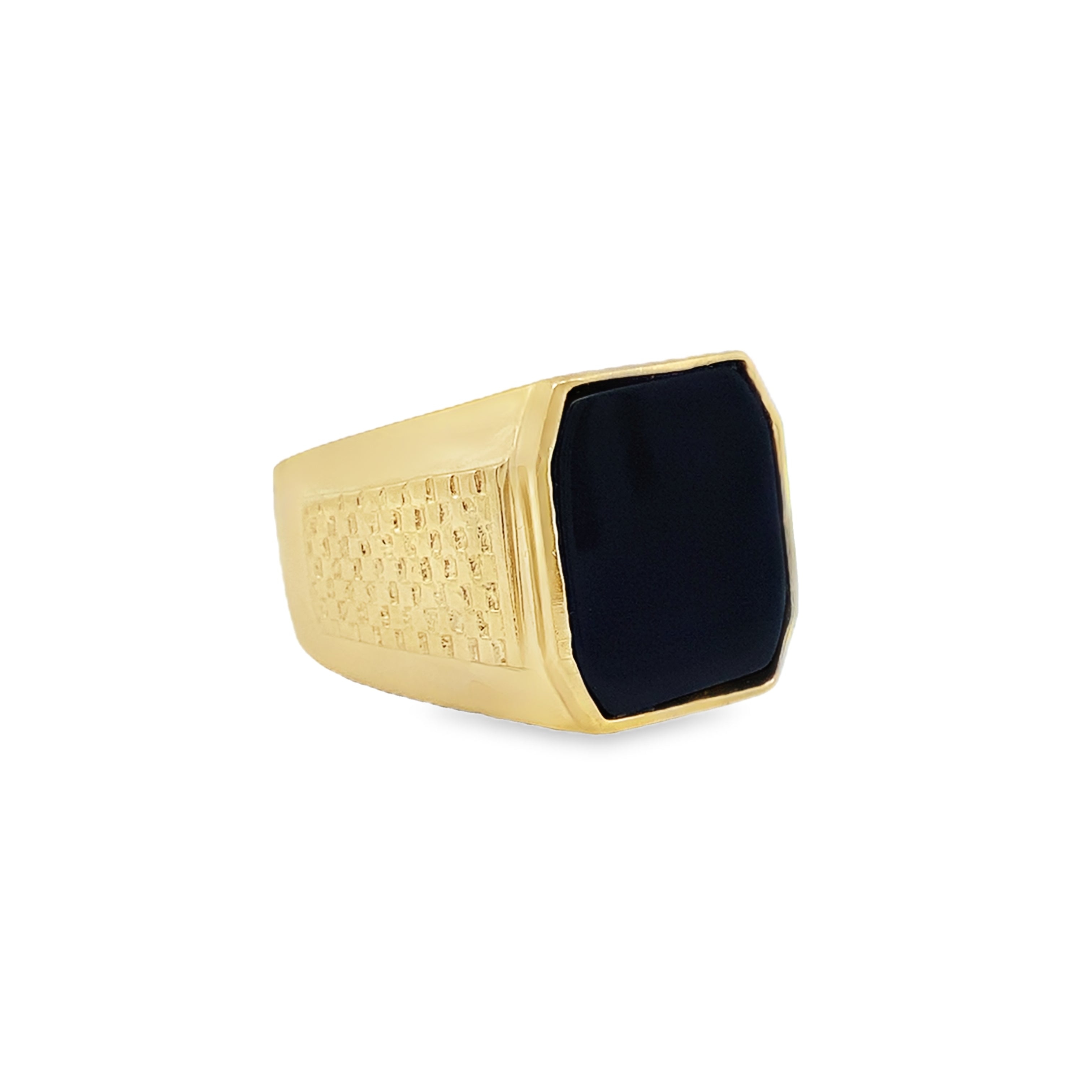 14K Yellow Gold  Onyx Fashion Mens Ring Size 11 6.9Dwt