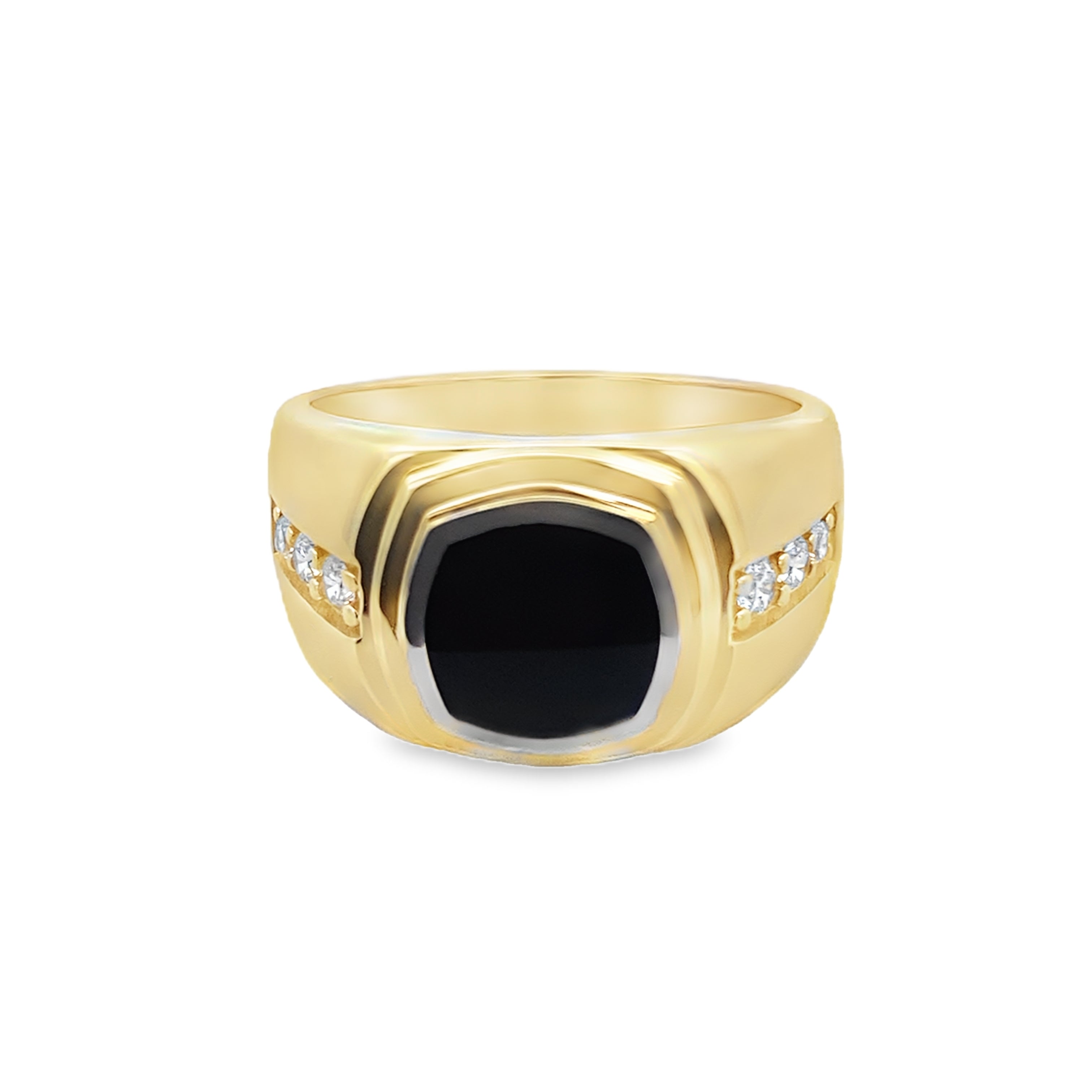 10K Two Tone Gold Mens Ring W/Onyx Stone Size 11 5.7Dwt