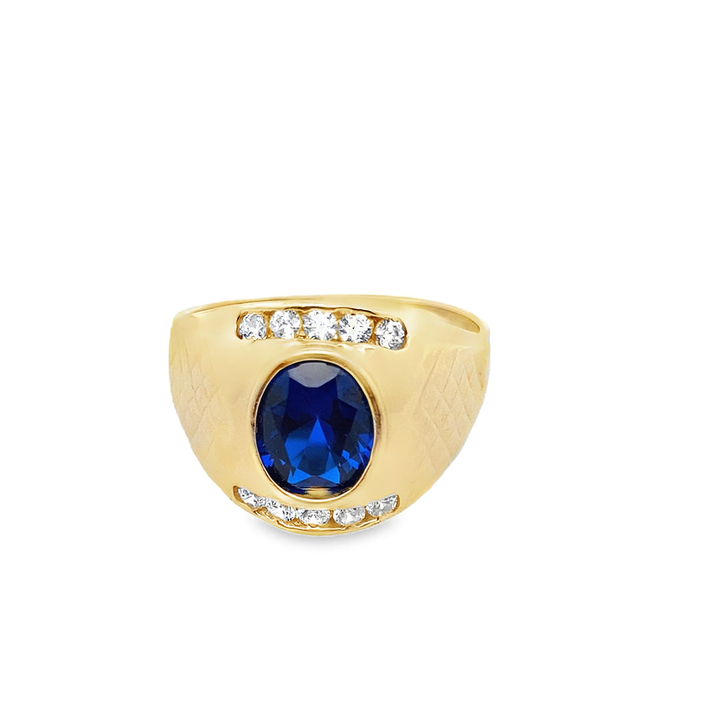 14K Yellow Gold Mens Fashion Ring With Blue Stone Size 12 4.2Dwt
