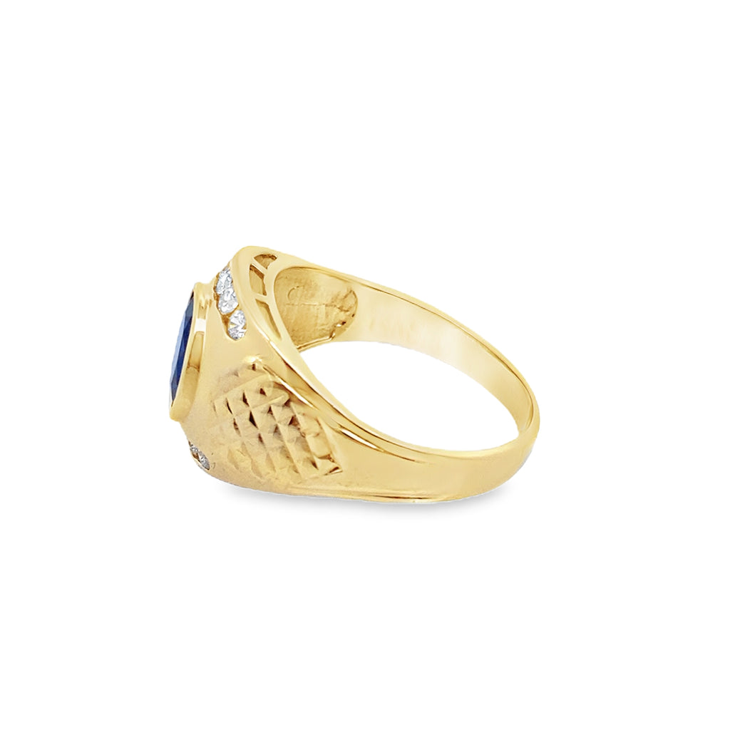 14K Yellow Gold Mens Fashion Ring With Blue Stone Size 12 4.2Dwt