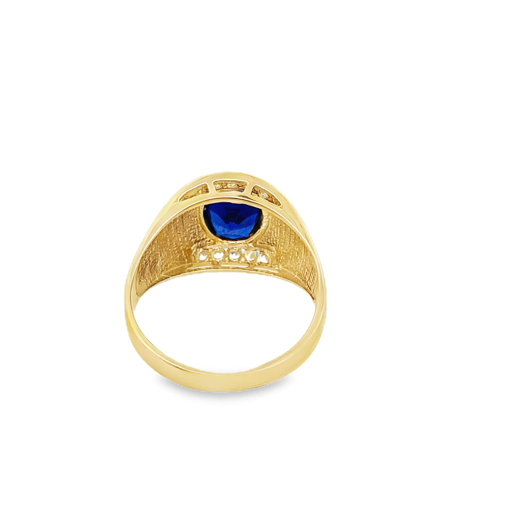 14K Yellow Gold Mens Fashion Ring With Blue Stone Size 12 4.2Dwt