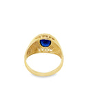 14K Yellow Gold Mens Fashion Ring With Blue Stone Size 12 4.2Dwt