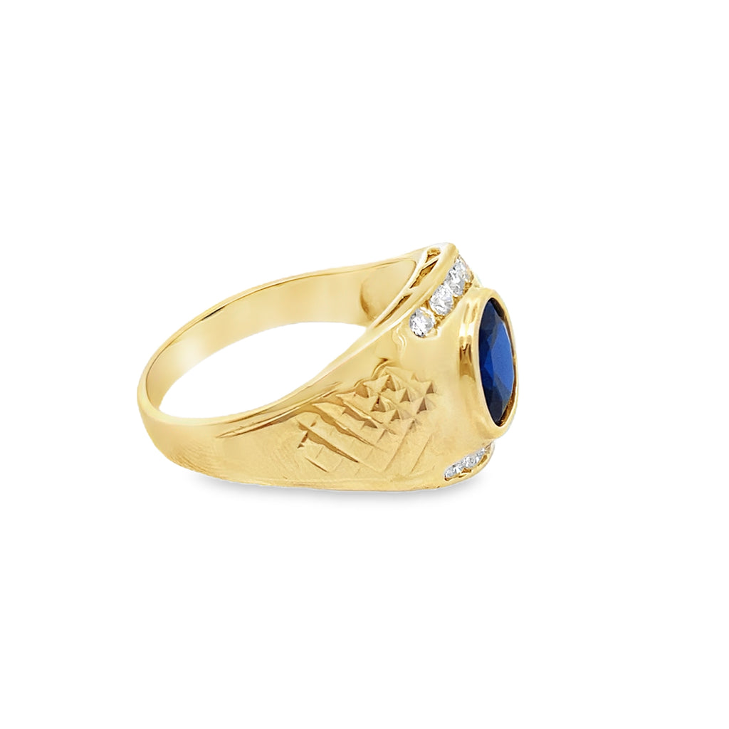 14K Yellow Gold Mens Fashion Ring With Blue Stone Size 12 4.2Dwt