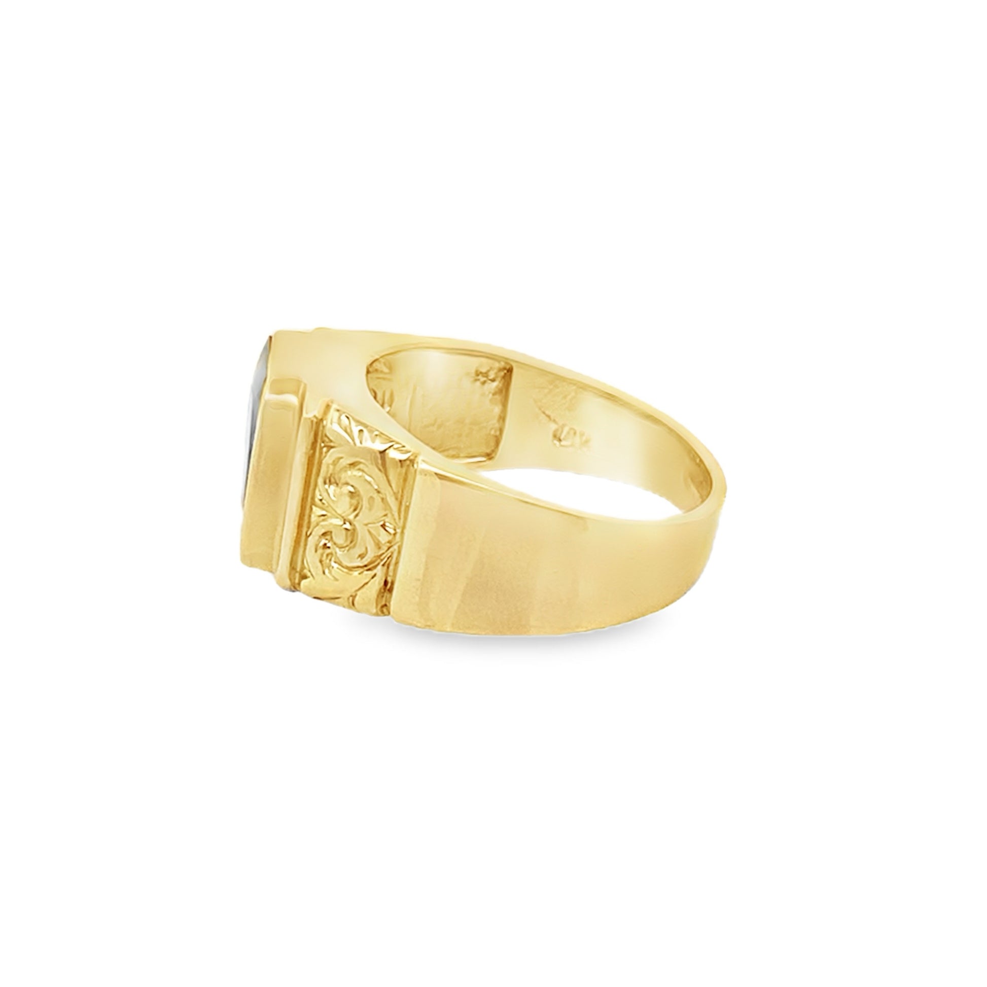 14K Yellow Gold Mens Fashion Ring With Light Blue Stone Size 10 5.4Dwt