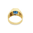 14K Yellow Gold Mens Fashion Ring With Light Blue Stone Size 10 5.4Dwt