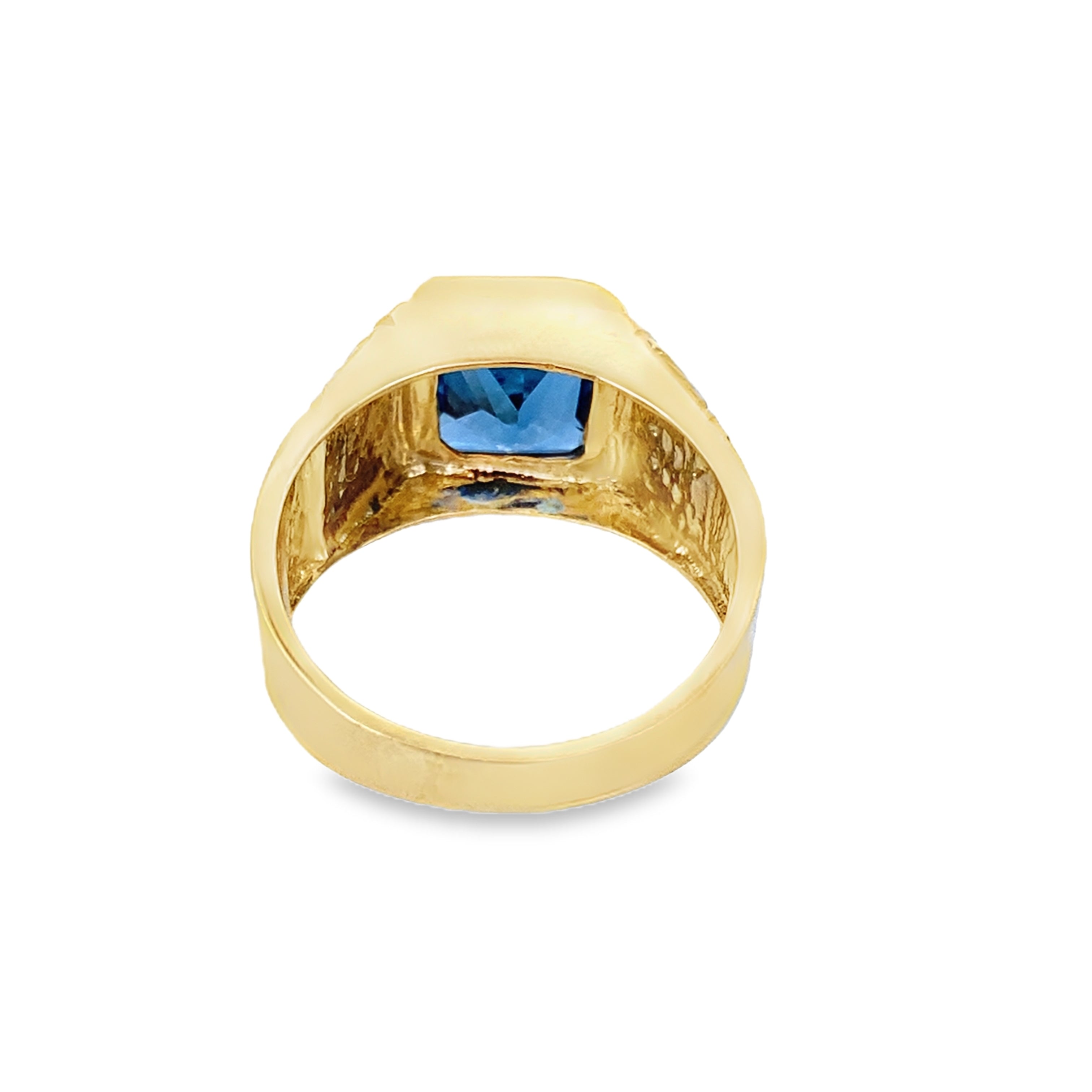 14K Yellow Gold Mens Fashion Ring With Light Blue Stone Size 10 5.4Dwt