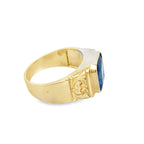 14K Yellow Gold Mens Fashion Ring With Light Blue Stone Size 10 5.4Dwt