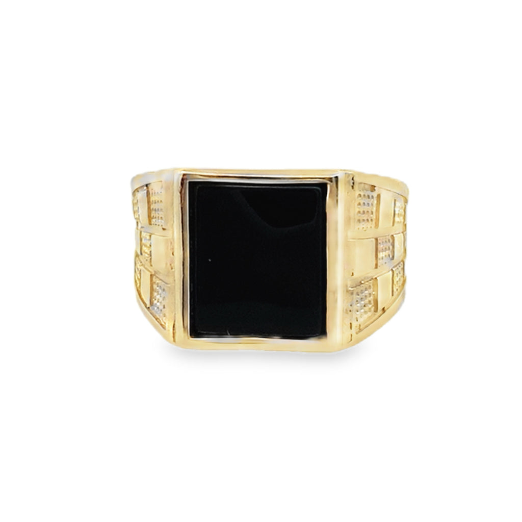 14K Yellow Gold Mens Square Onyx Ring Size 11 5.7Dwt