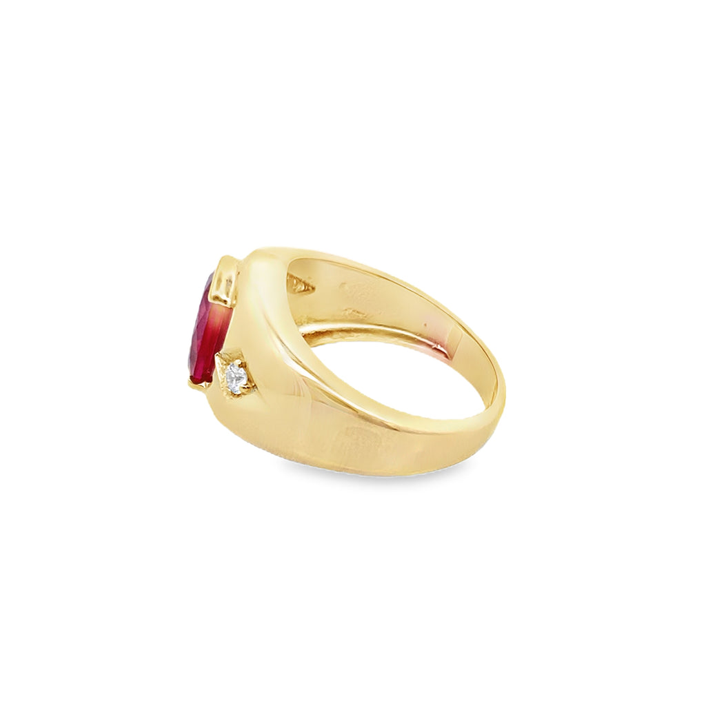 14K Yellow Gold Mens Fashion Ring W Red Stone Size 9 4.2Dwt