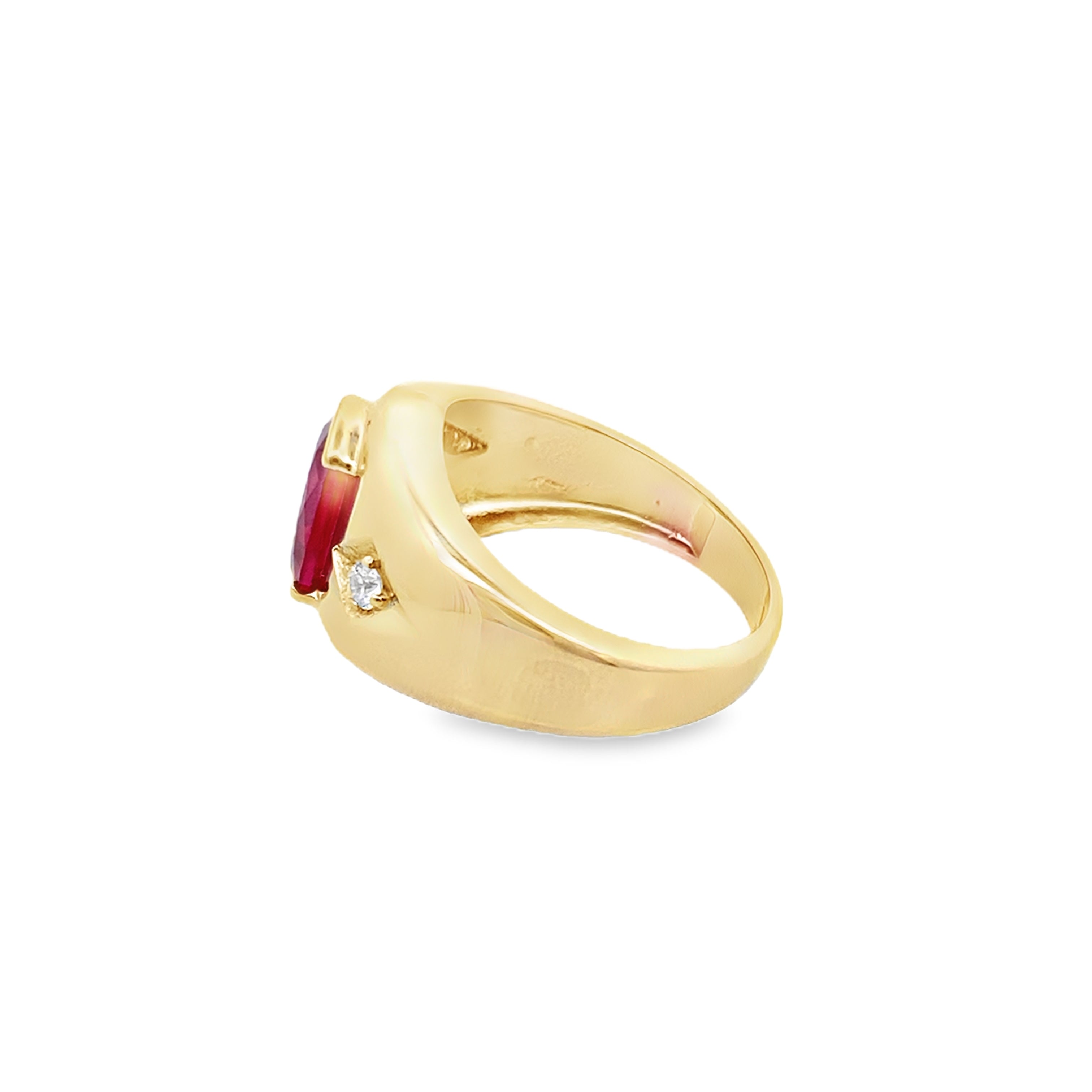 14K Yellow Gold Mens Fashion Ring W Red Stone Size 9 4.2Dwt