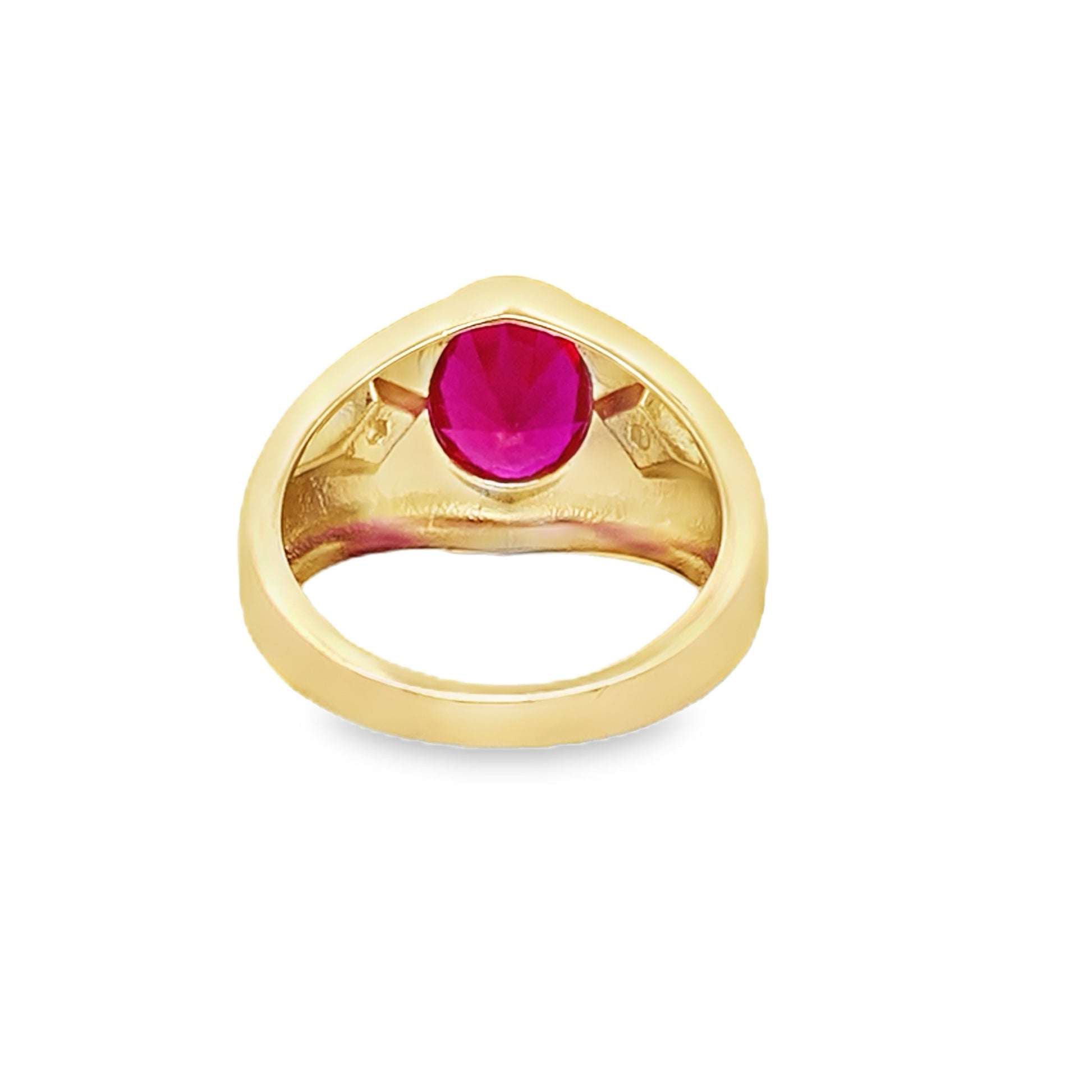 14K Yellow Gold Mens Fashion Ring W Red Stone Size 9 4.2Dwt