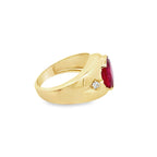 14K Yellow Gold Mens Fashion Ring W Red Stone Size 9 4.2Dwt
