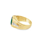 14K Two Tone Gold Oval Green Stone Fashion Mens Ring Size 9 4.4Dwt