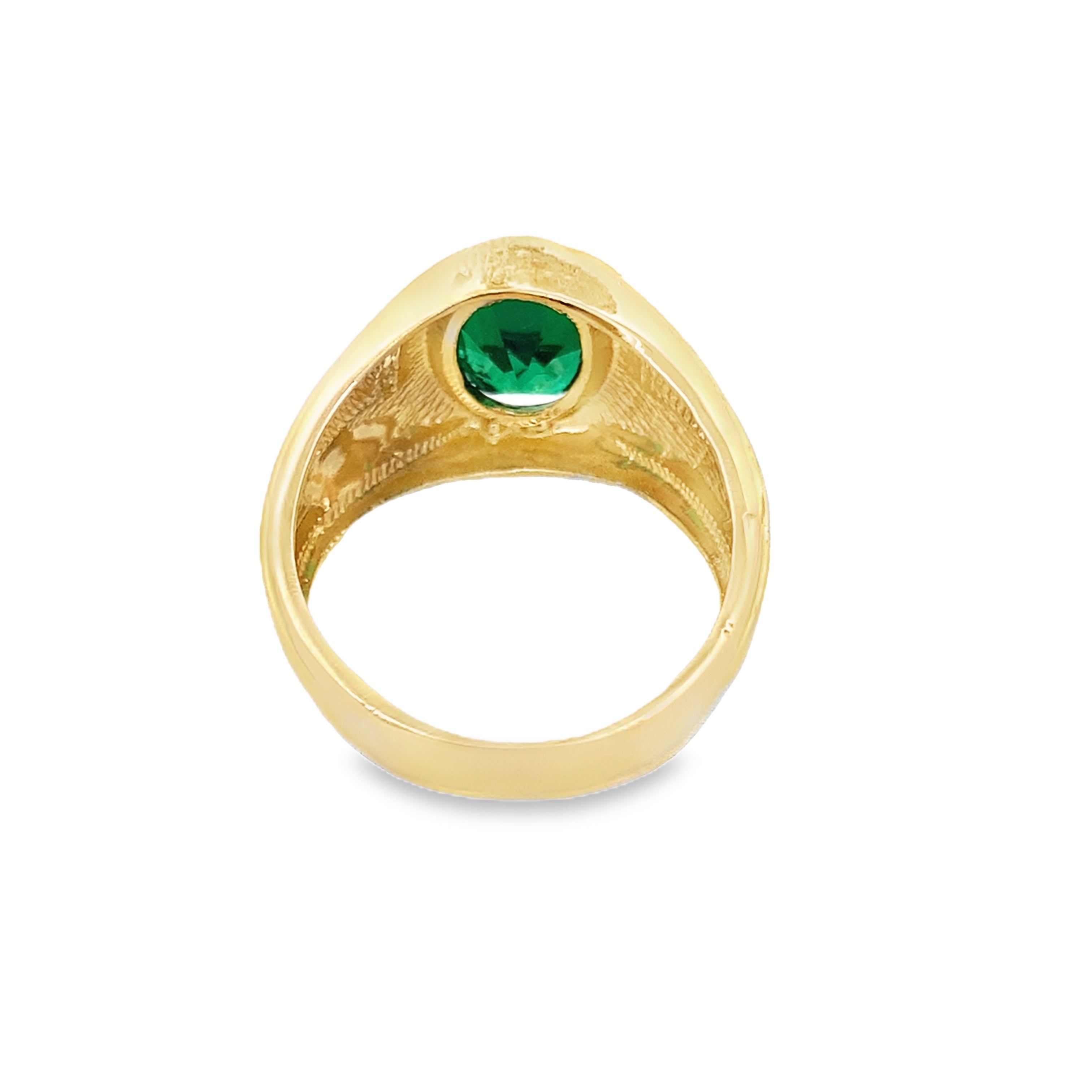 14K Two Tone Gold Oval Green Stone Fashion Mens Ring Size 9 4.4Dwt
