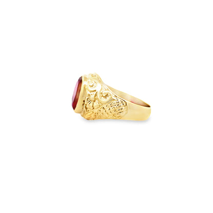 10K Yellow Gold Mens Oval Red Stone Ring Size 10.5 5.1Dwt