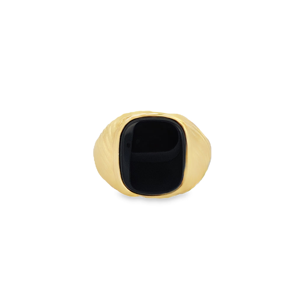 14K Yellow Gold  Onyx Fashion Mens Ring Size 10 5.1Dwt