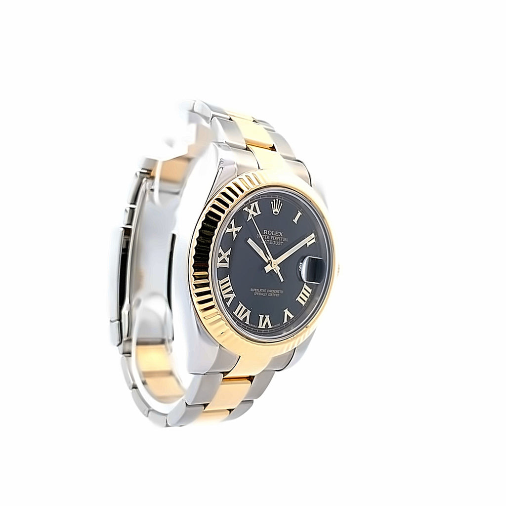 Pre-Owned Rolex Datejust 41Mm Model: 116333 18K Fluted Bezel Black Dial Roman Numeral Markers Oyster Links