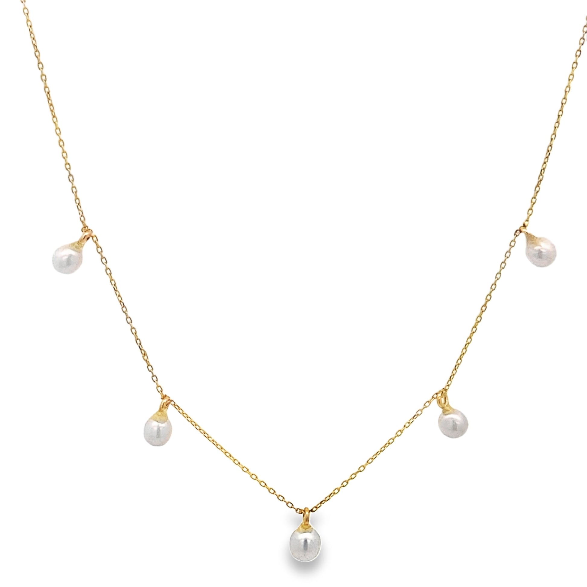 14K Yellow Gold Pearl Station Necklace 18In