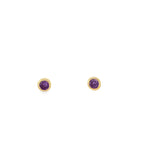 14K Yellow Gold Round Purple Stone Bezel Baby Stud Earrings
