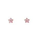 14K Yellow Gold Pink Stone Flower Baby Stud Earrings
