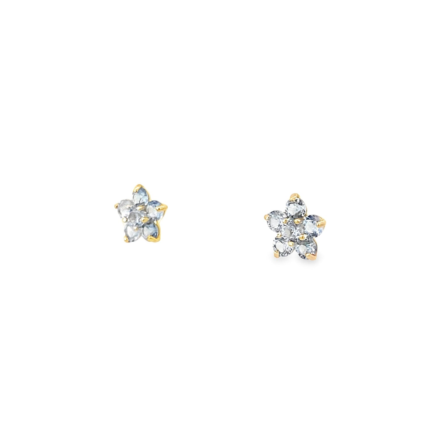 14K Yellow Gold Blue Stone Flower Baby Stud Earrings