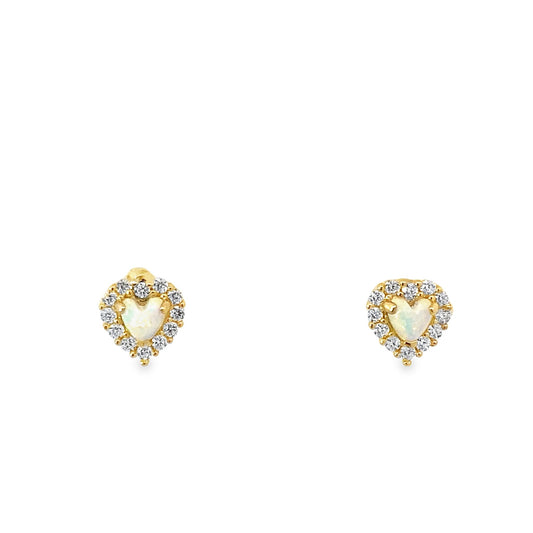 14K Yellow Gold Synthetic Opal Stone Heart Baby Stud Earrings