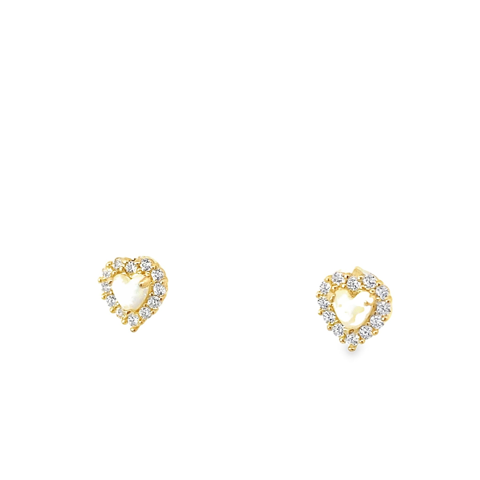 14K Yellow Gold Synthetic Opal Stone Heart Baby Stud Earrings