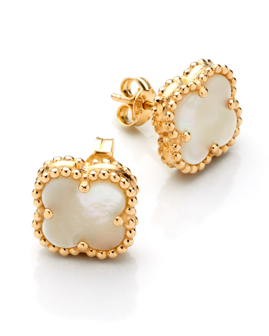 14K Yellow Gold Mother Of Pearl Flower Earrings 2.1Dwt