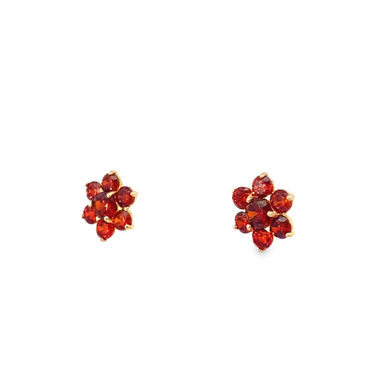 14K Yellow Gold Red Stone Flower Baby Stud Earrings