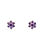 14K Yellow Gold Purple Stone Flower Baby Stud Earrings