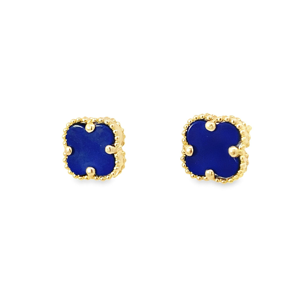 14K Yellow Gold Royal Blue Flower Stud Earrings 1.3Dwt
