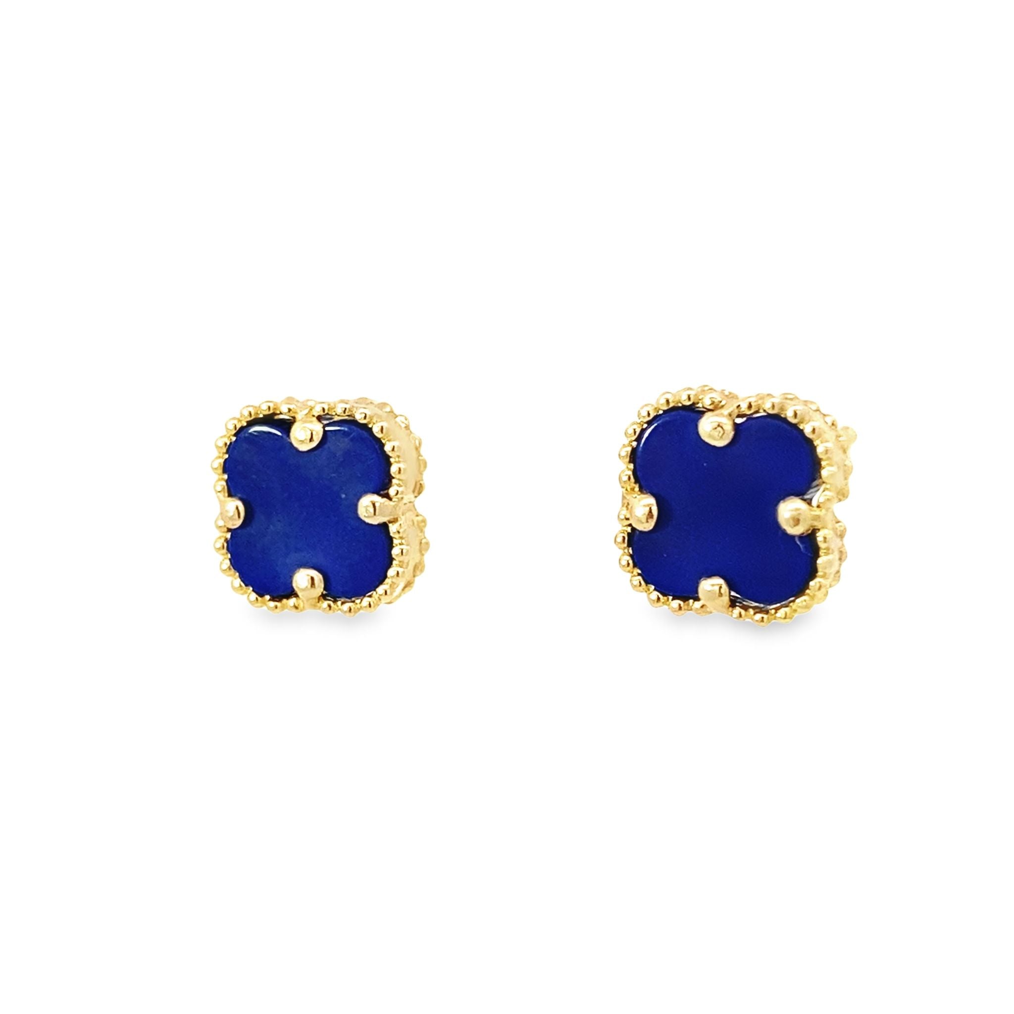 14K Yellow Gold Royal Blue Flower Stud Earrings 1.3Dwt