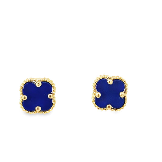 14K Yellow Gold Royal Blue Flower Stud Earrings 1.3Dwt