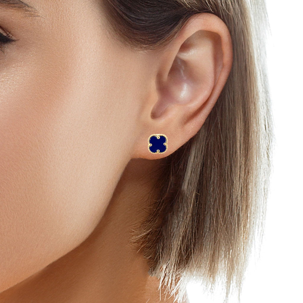 14K Yellow Gold Royal Blue Flower Stud Earrings 1.3Dwt