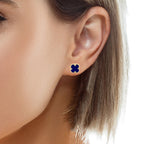 14K Yellow Gold Royal Blue Flower Stud Earrings 1.3Dwt